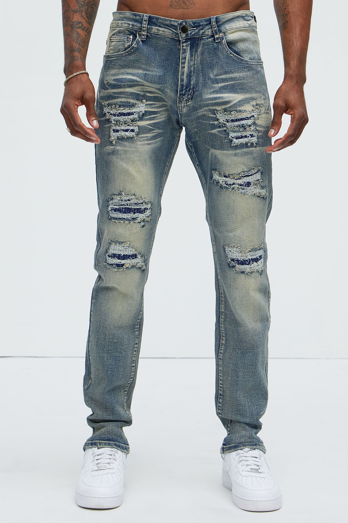 Come My Way Ripped Stacked Skinny Jeans - Dark Wash image 4