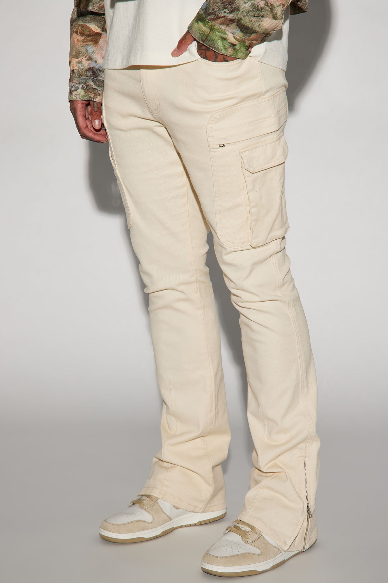 On A Good One Stacked Skinny Flare Jeans - Cream image 1
