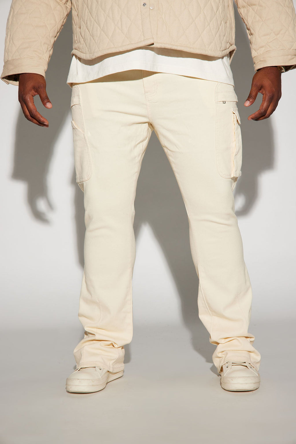 On A Good One Stacked Skinny Flare Jeans - Cream image 2