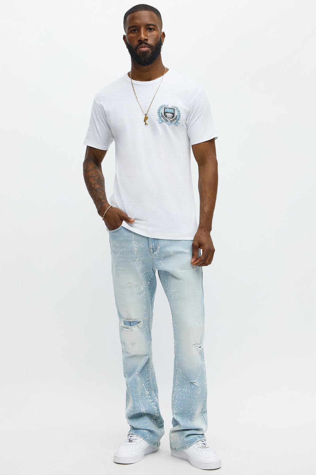 Stacked Skinny Flare Bleach Croc Jean - Light Wash image 2