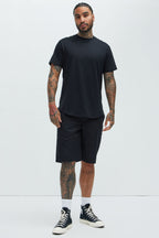 Essential Short Sleeve Scallop Crew Tee - Black image 2