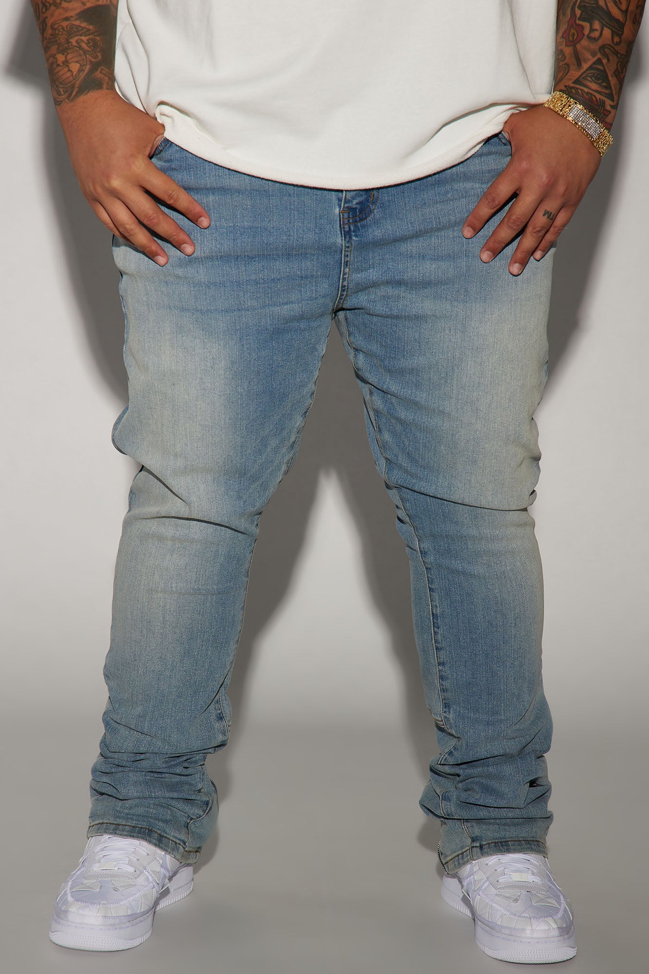 Drop Top Back Zip Stacked Skinny Jeans - Vintage Wash image 4