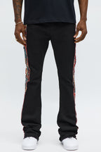 Stacked Slim Flare Hit The Side With Tapestry Jeans - Black image 3