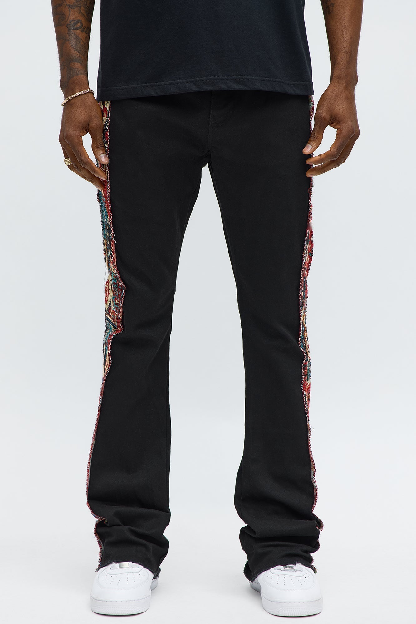 Stacked Slim Flare Hit The Side With Tapestry Jeans - Black image 3