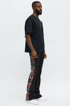 Stacked Slim Flare Hit The Side With Tapestry Jeans - Black image 2