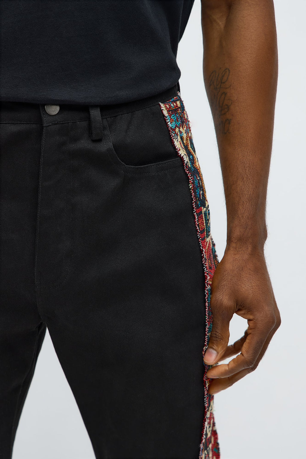 Stacked Slim Flare Hit The Side With Tapestry Jeans - Black image 4