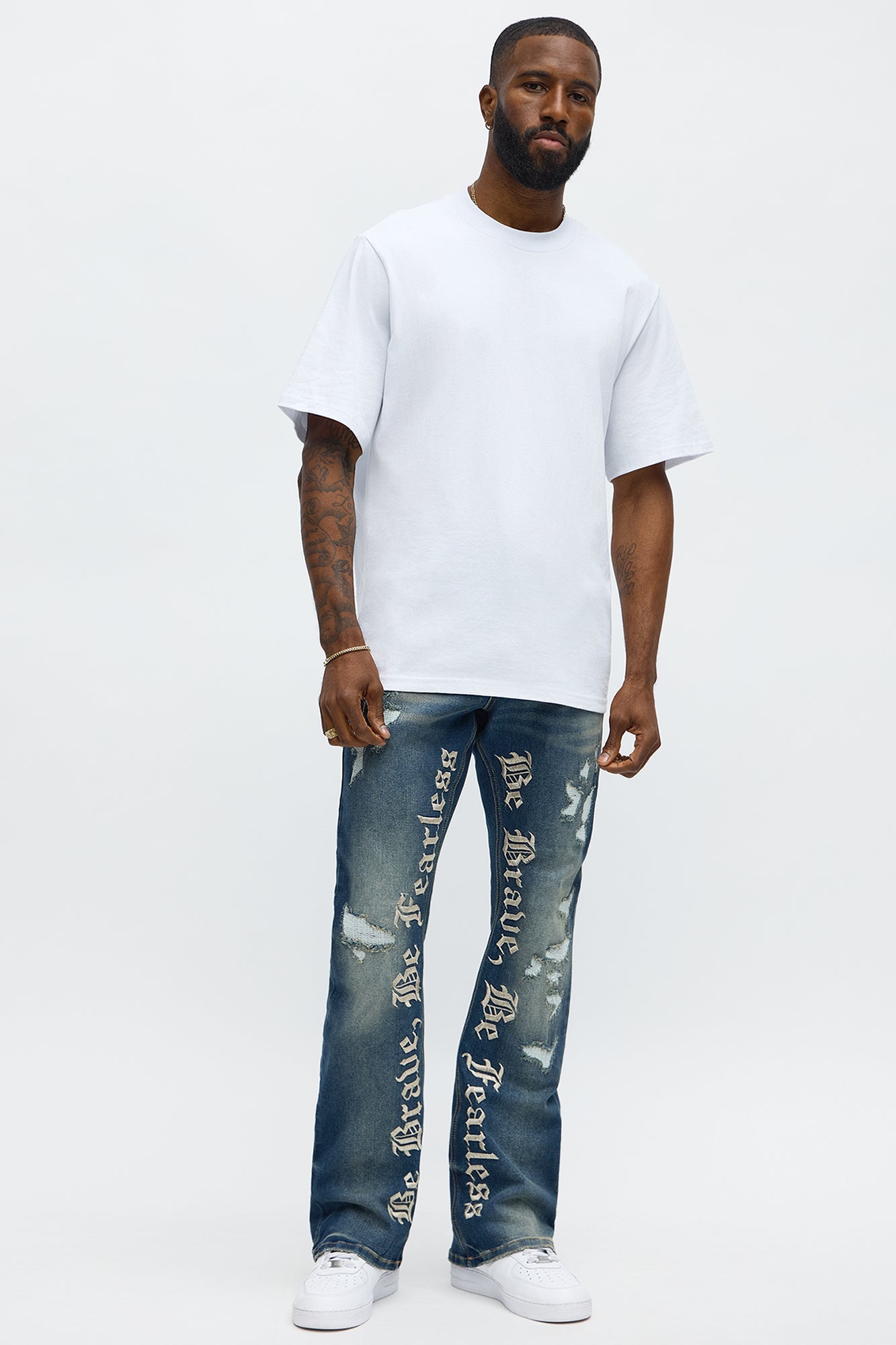 Stacked Skinny Flare Be Brave Be Fearless Embridered Jean - Dark Wash image 1