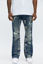 Stacked Skinny Flare Be Brave Be Fearless Embridered Jean - Dark Wash image 2