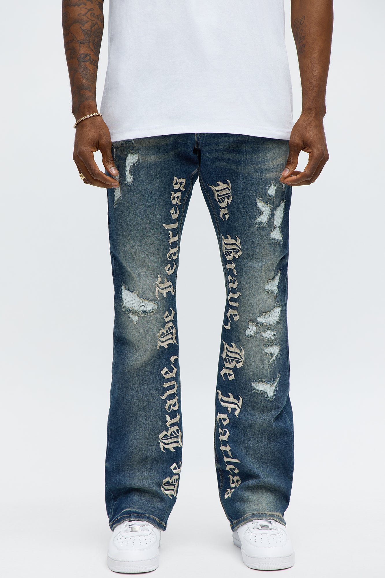 Stacked Skinny Flare Be Brave Be Fearless Embridered Jean - Dark Wash image 2