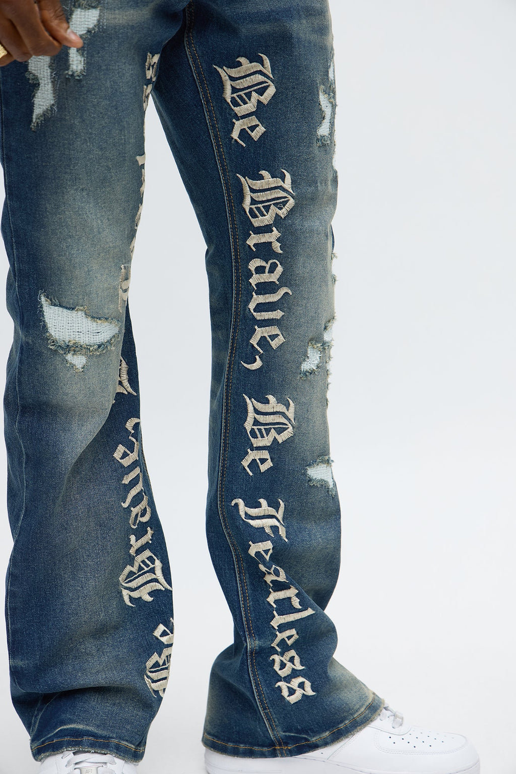 Stacked Skinny Flare Be Brave Be Fearless Embridered Jean - Dark Wash image 4