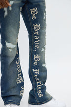 Stacked Skinny Flare Be Brave Be Fearless Embridered Jean - Dark Wash image 4