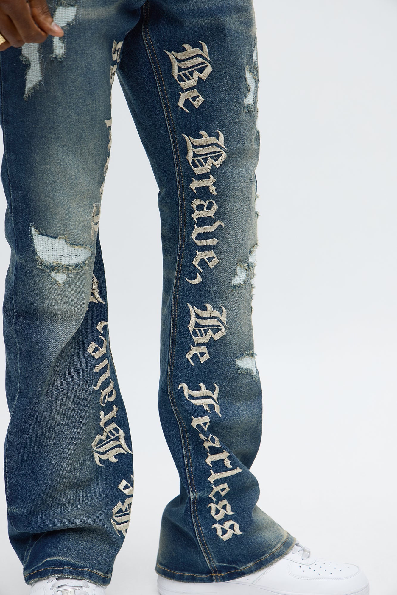 Stacked Skinny Flare Be Brave Be Fearless Embridered Jean - Dark Wash image 4