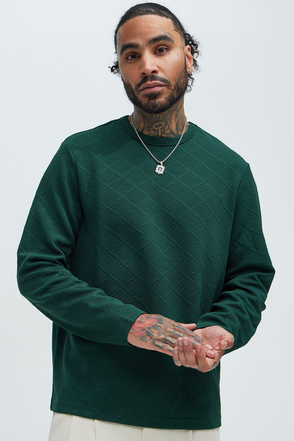 Lingo Textured Long Sleeve Tee - Green image 1