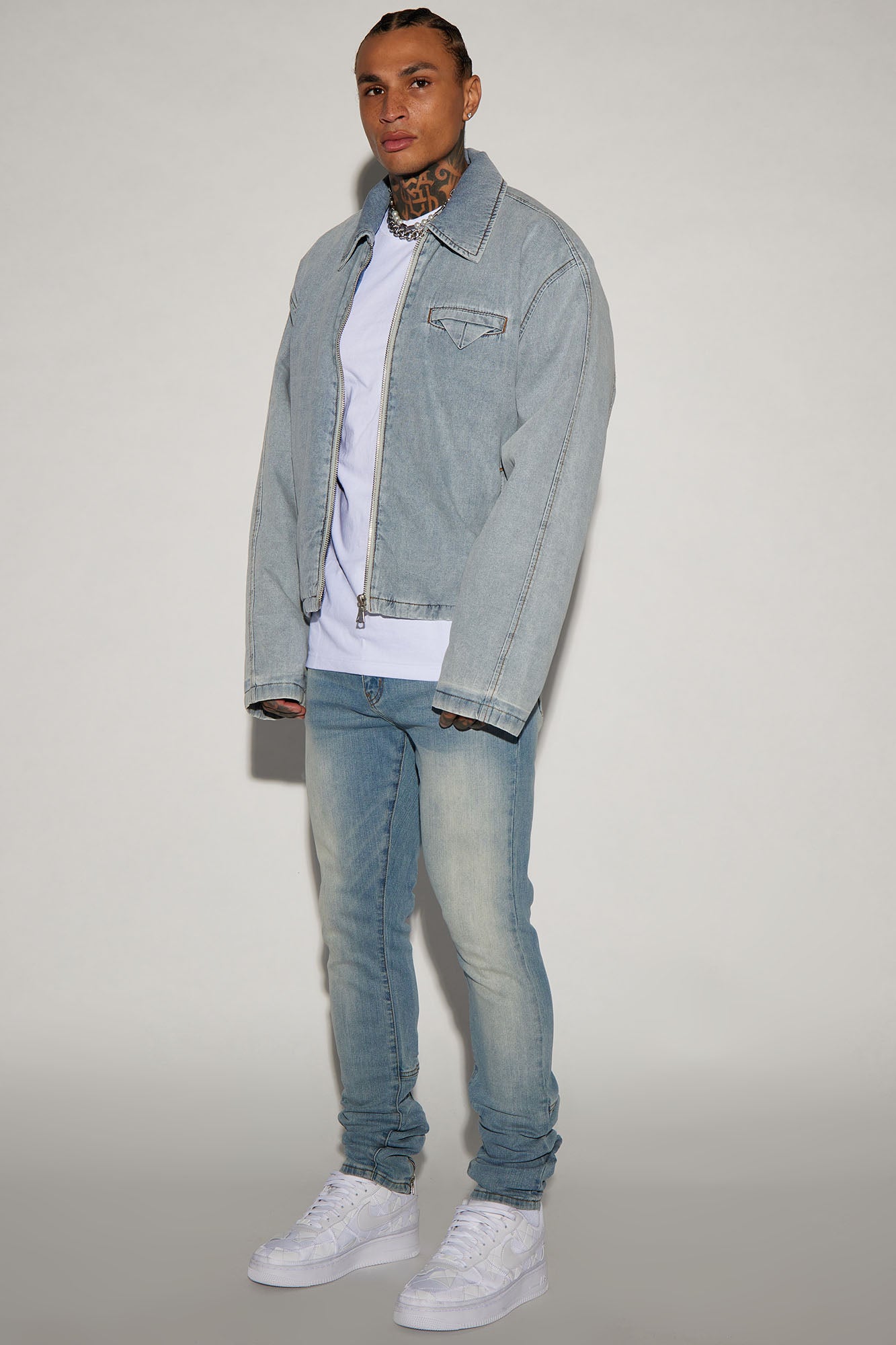 Drop Top Back Zip Stacked Skinny Jeans - Vintage Wash image 3