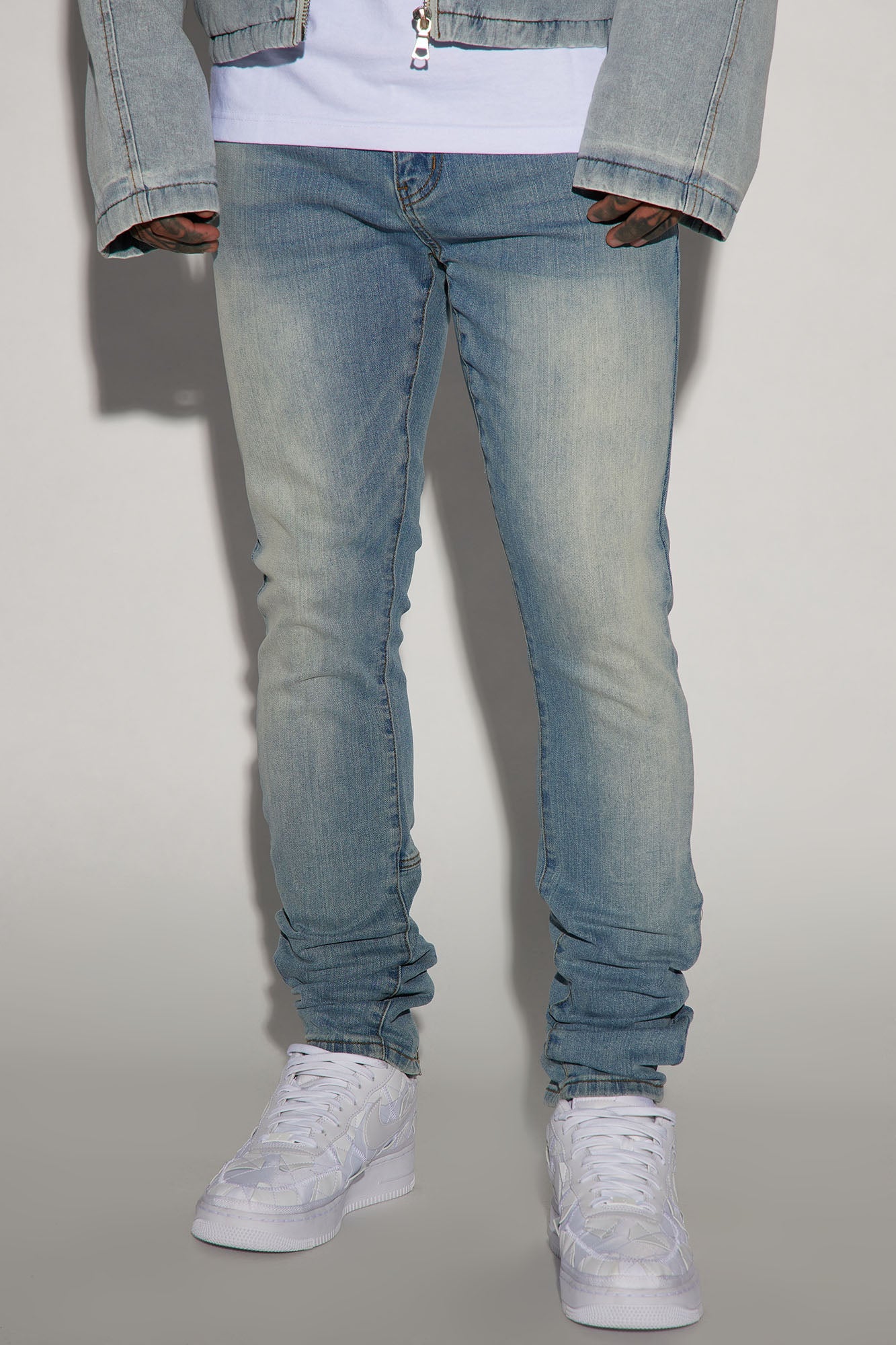 Drop Top Back Zip Stacked Skinny Jeans - Vintage Wash image 2