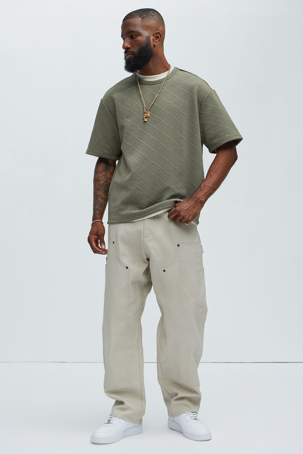 Lingo Textured Relaxed Tee - Olive image 2