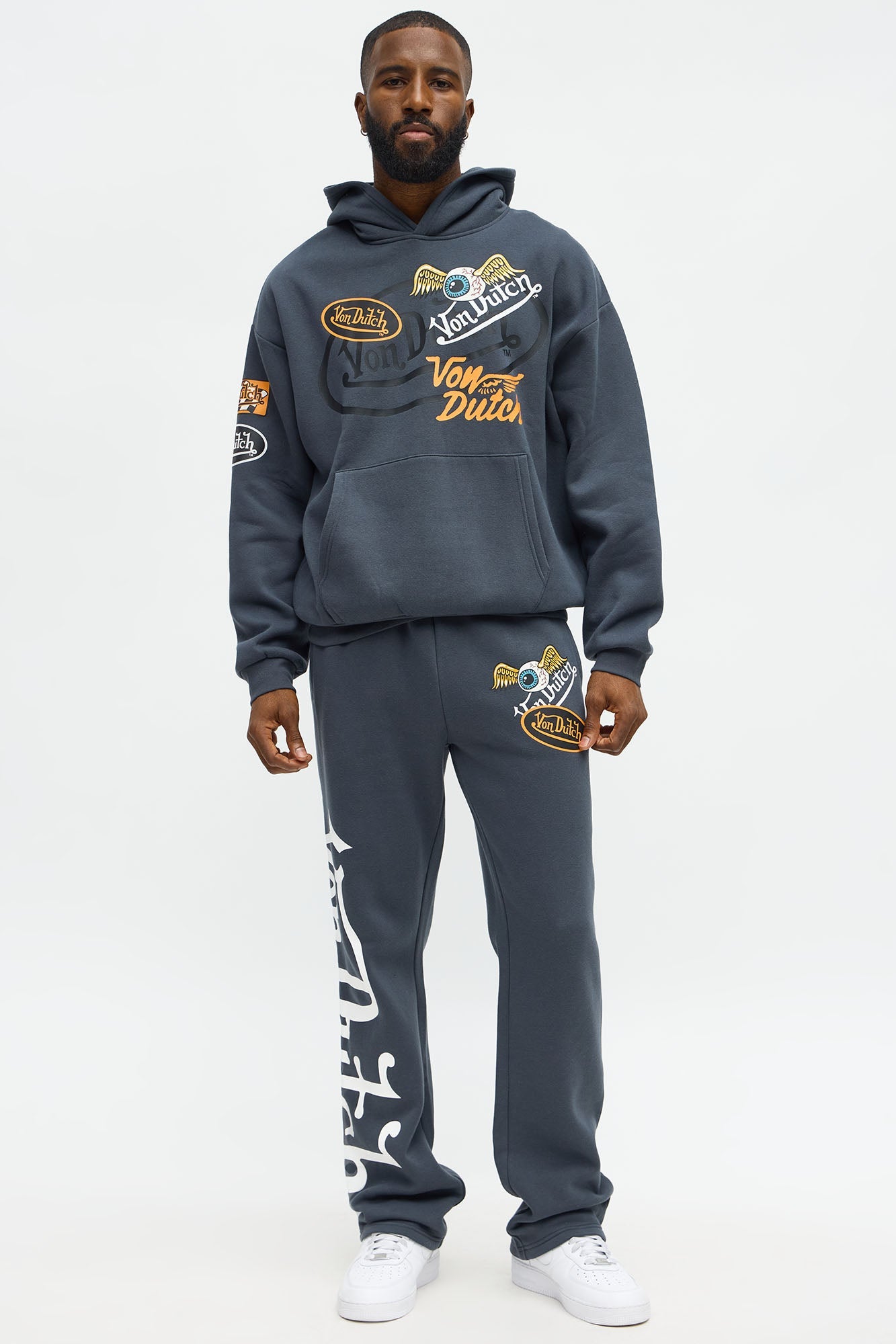 Von Dutch Patchy Oversized Hoodie - Charcoal image 2