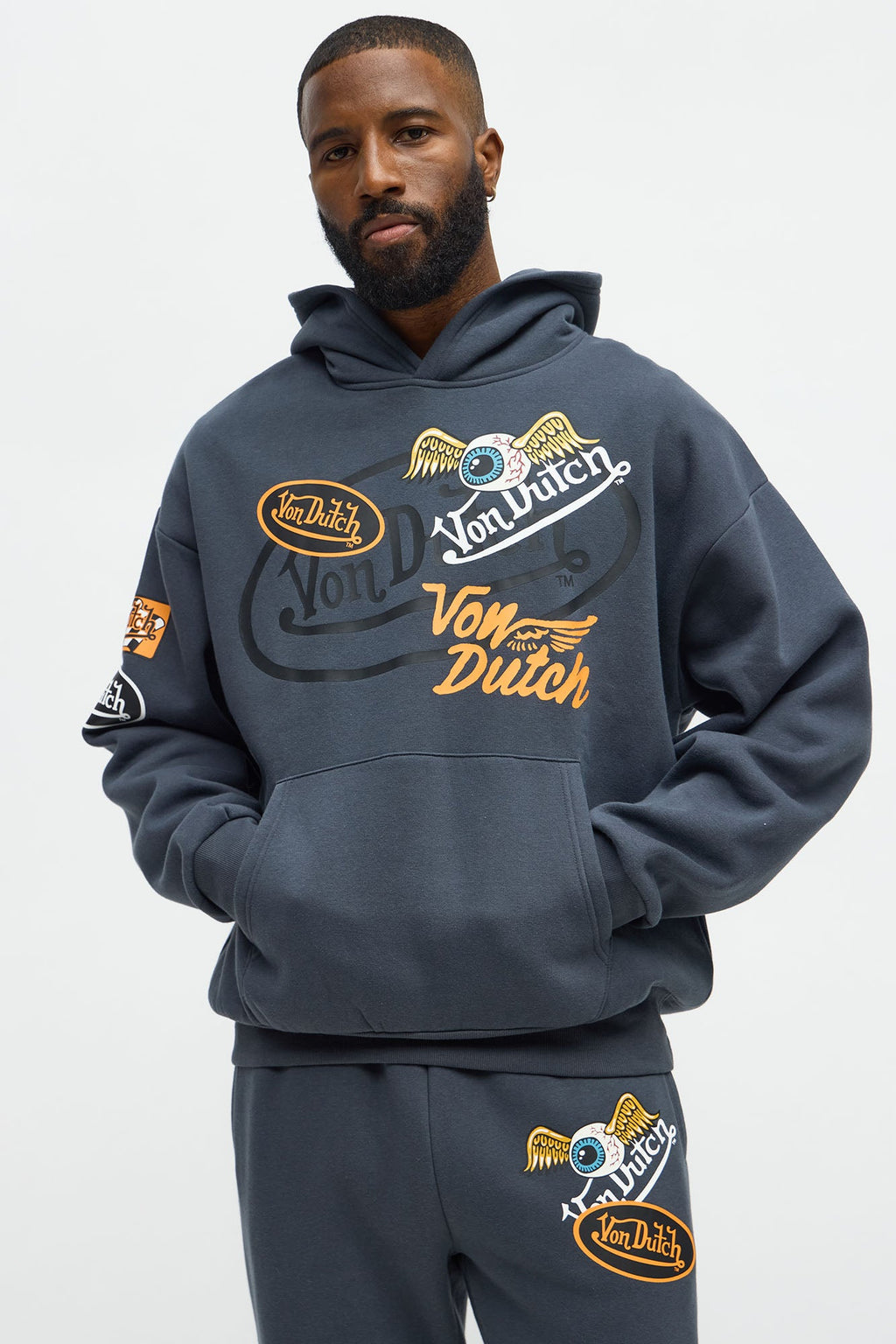 Von Dutch Patchy Oversized Hoodie - Charcoal image 1