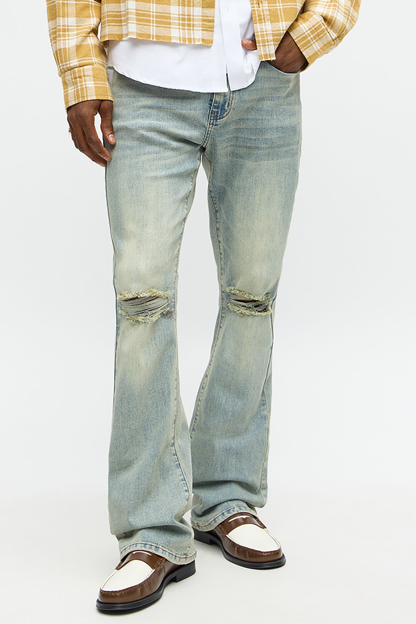 Stacked Skinny Flare Not Too Much Distressed Jean - Medium Wash image 1