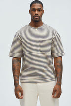 Honeycomb Striped Relaxed Short Sleeve - Cream/combo image 1