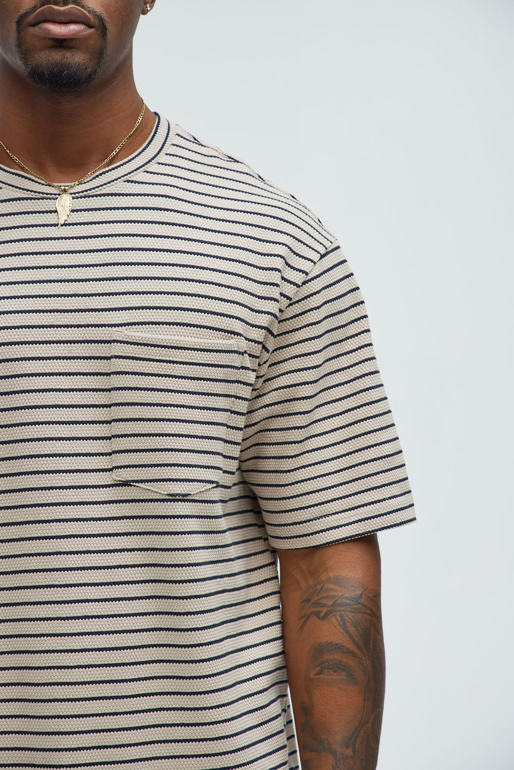 Honeycomb Striped Relaxed Short Sleeve - Cream/combo image 4