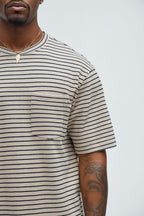 Honeycomb Striped Relaxed Short Sleeve - Cream/combo image 4