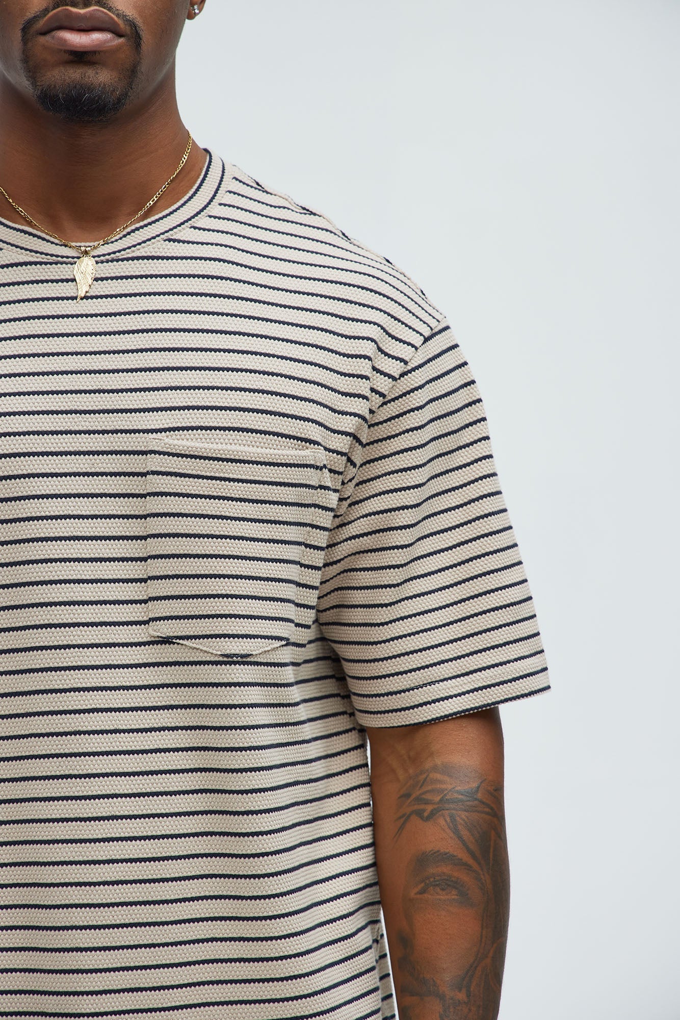 Honeycomb Striped Relaxed Short Sleeve - Cream/combo image 4