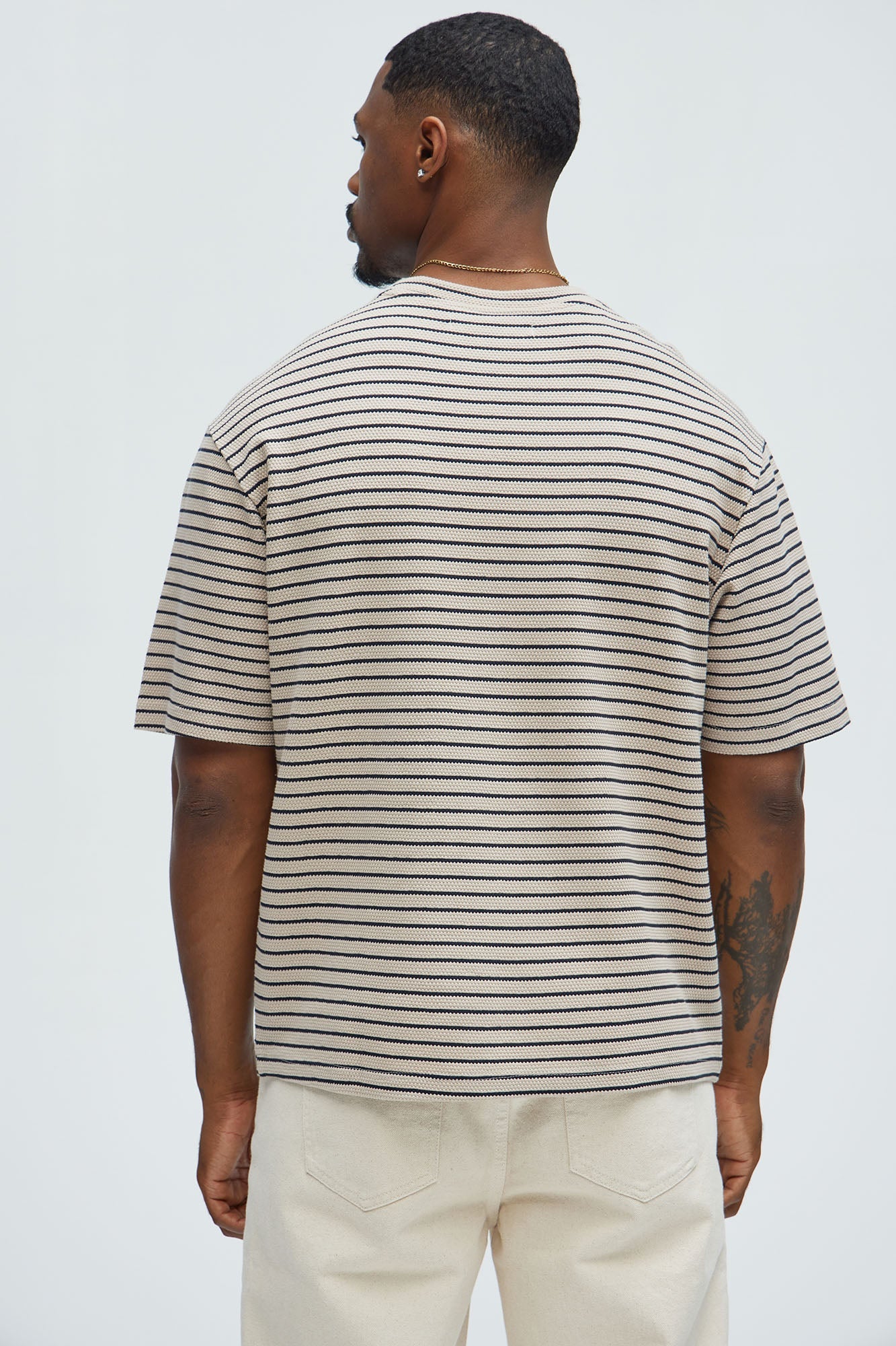 Honeycomb Striped Relaxed Short Sleeve - Cream/combo image 3
