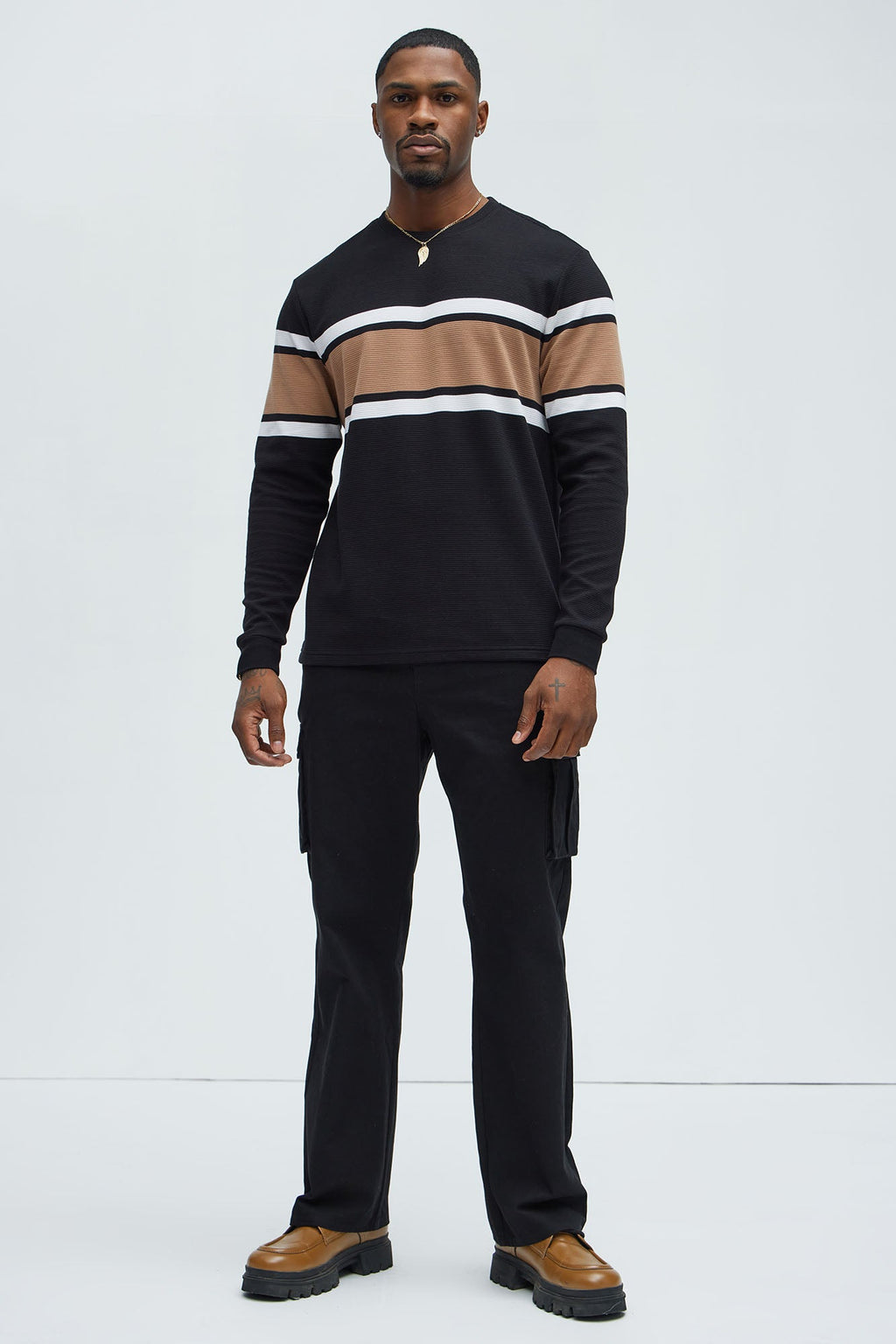 Keep It Classy Textured Long Sleeve Tee - Black/combo image 2