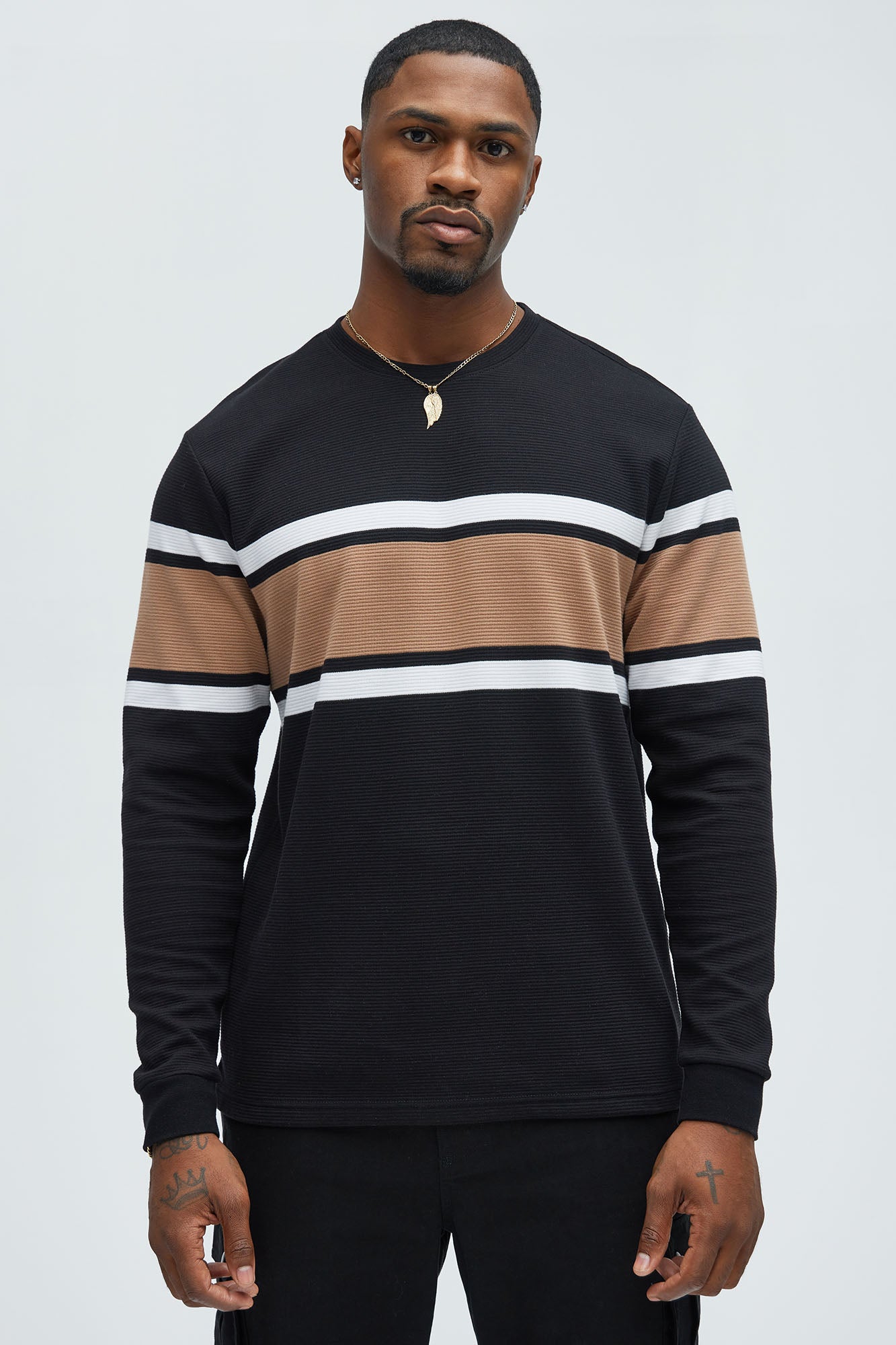 Keep It Classy Textured Long Sleeve Tee - Black/combo image 1