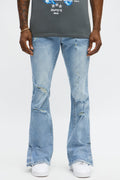 Stacked Skinny Flare Slit Rebel Against Distressed Jean - Light Wash image 1