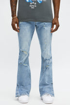 Stacked Skinny Flare Slit Rebel Against Distressed Jean - Light Wash image 1