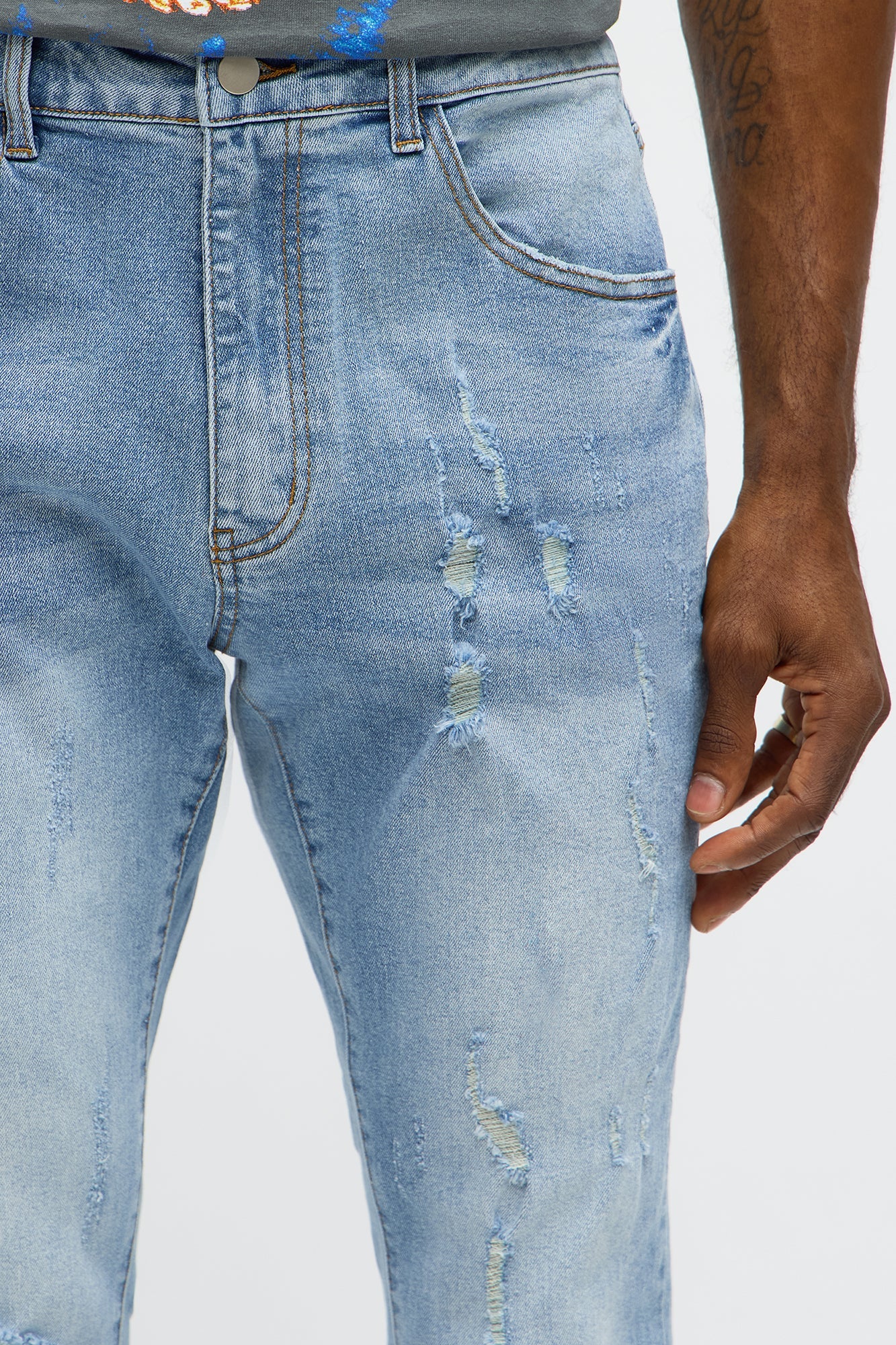 Stacked Skinny Flare Slit Rebel Against Distressed Jean - Light Wash image 3