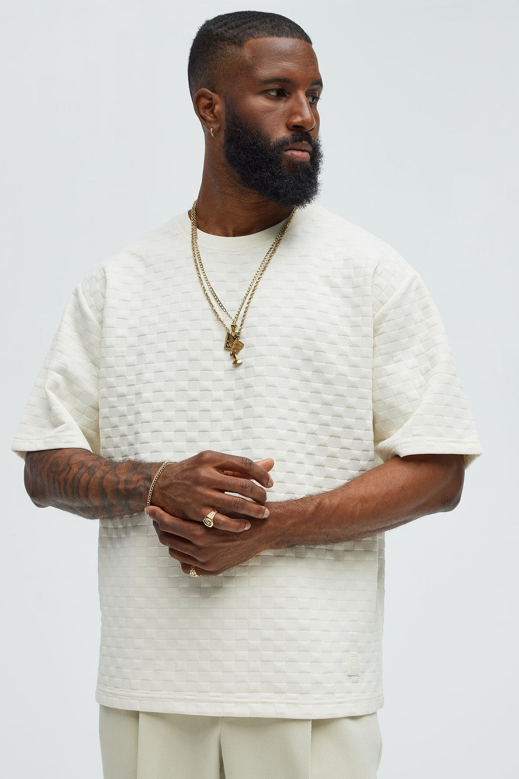 Check Mate Textured Tee - Off White image 1