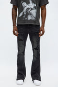 Stacked Skinny Flare Slit Let's Go Distressed Jean - Black Wash image 1