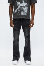 Stacked Skinny Flare Slit Let's Go Distressed Jean - Black Wash image 1