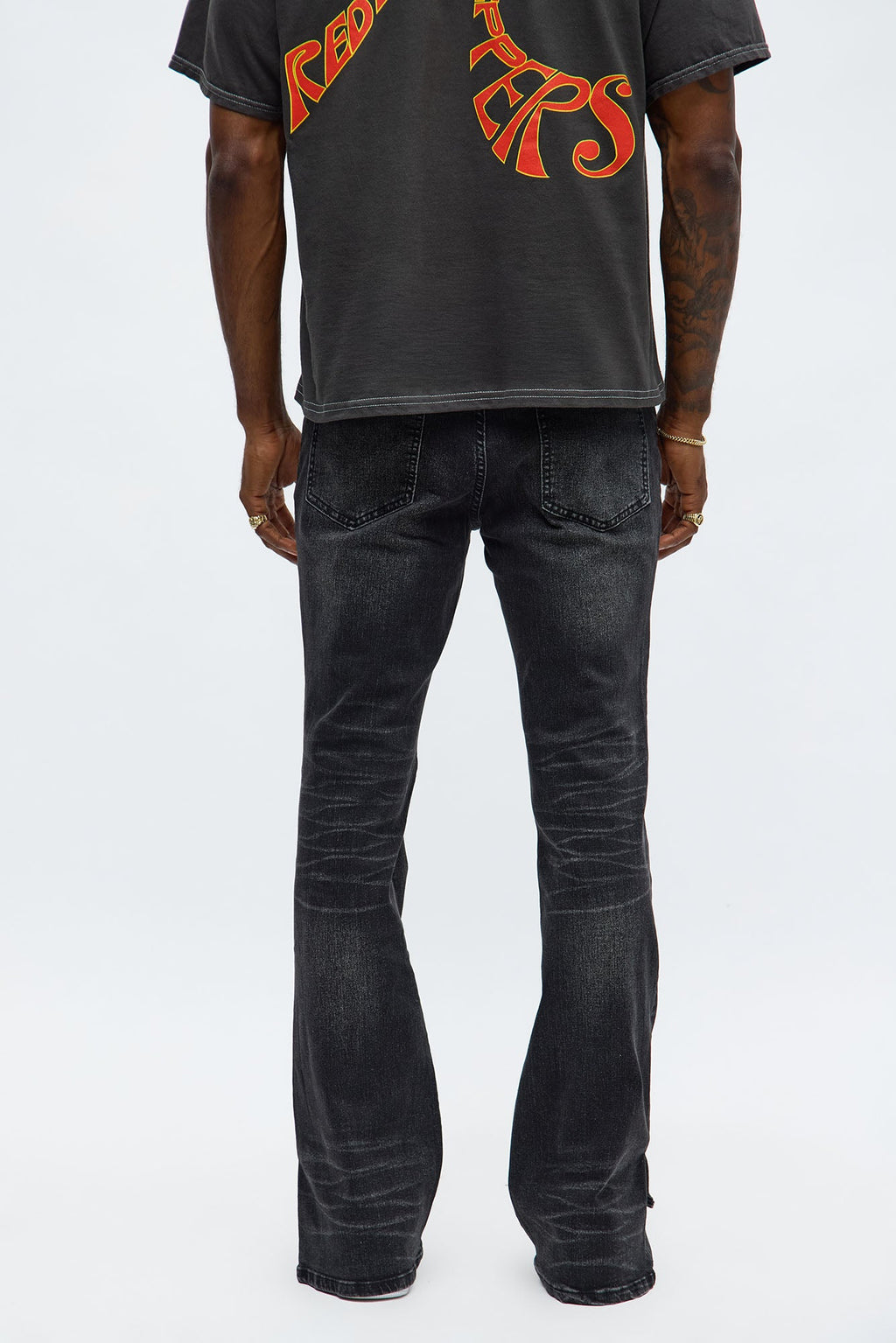 Stacked Skinny Flare Slit Let's Go Distressed Jean - Black Wash image 4