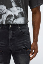 Stacked Skinny Flare Slit Let's Go Distressed Jean - Black Wash image 3