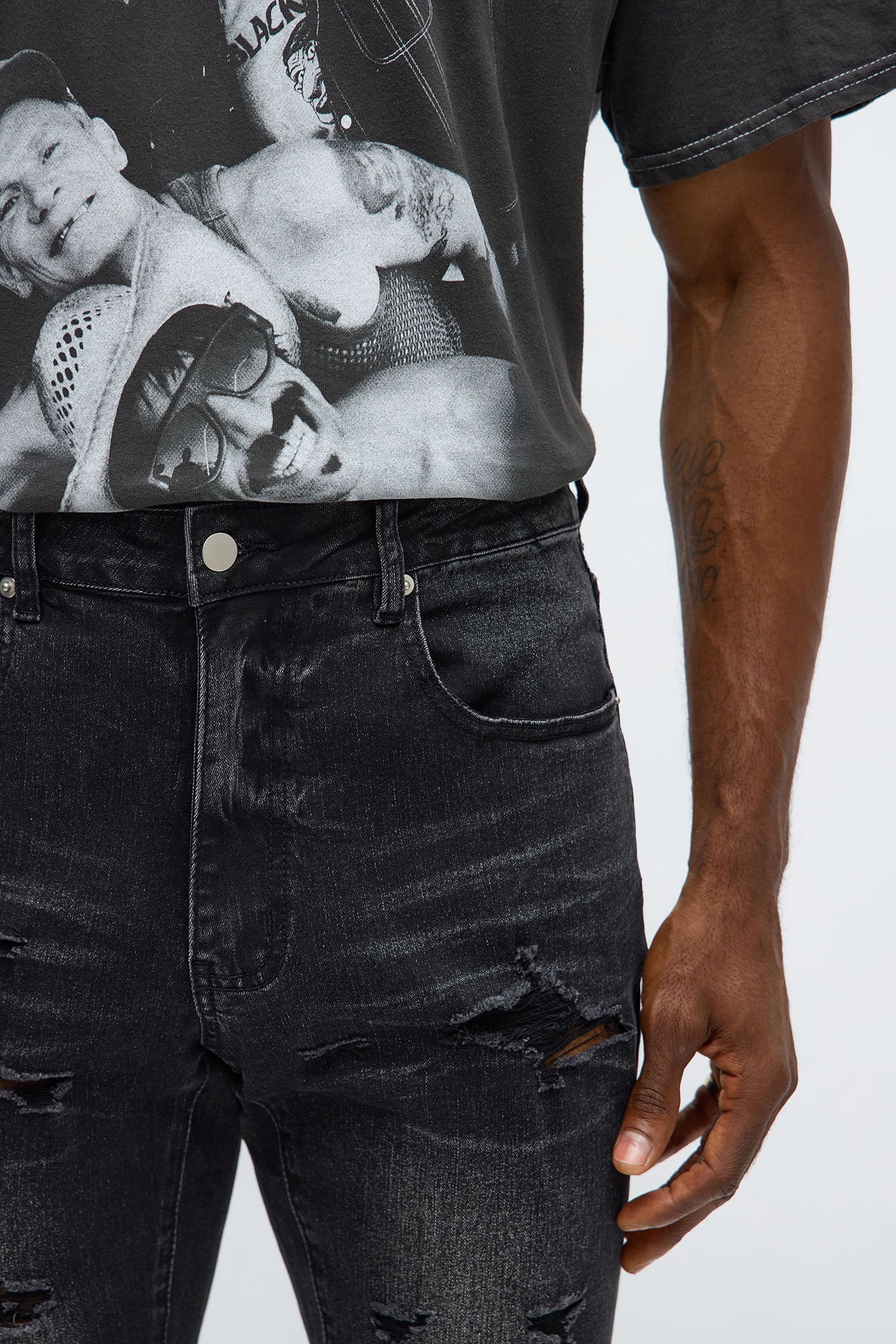Stacked Skinny Flare Slit Let's Go Distressed Jean - Black Wash image 3