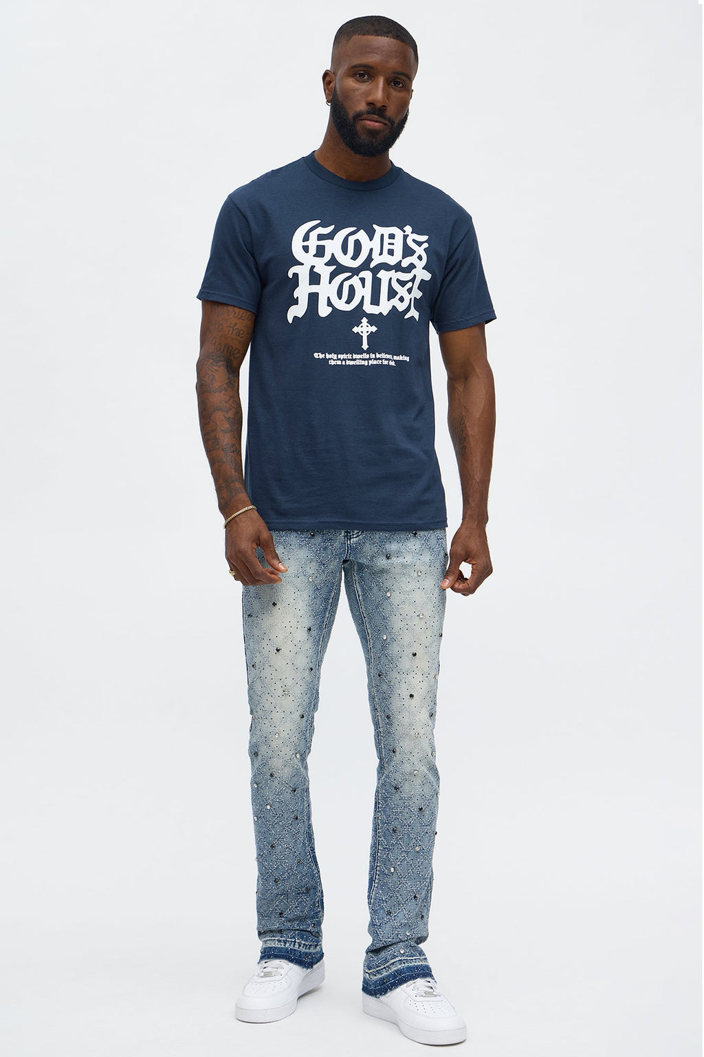 Stacked Slim Flare We WIldin In Bling Jean - Light Wash image 2
