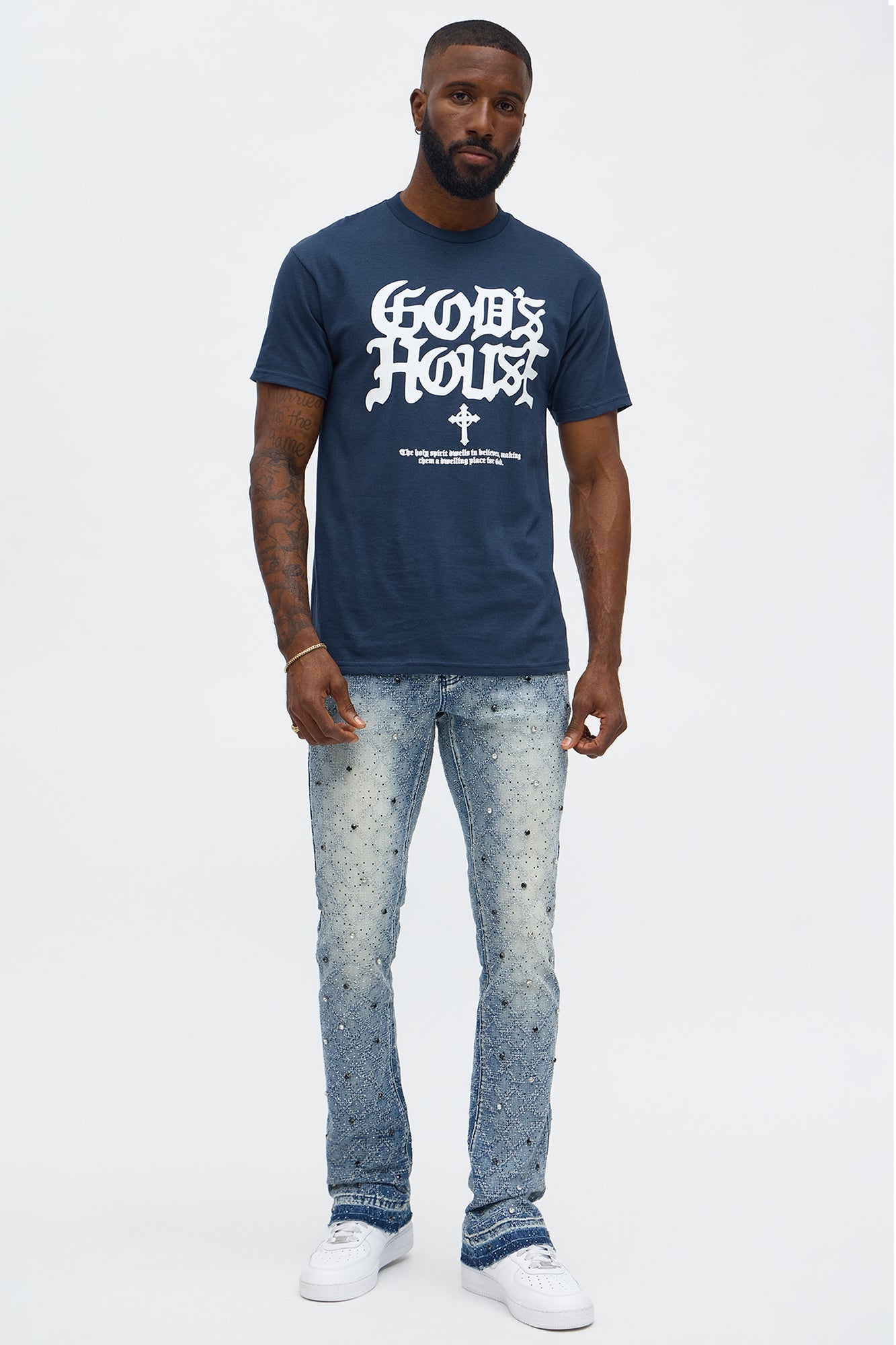 Stacked Slim Flare We WIldin In Bling Jean - Light Wash image 2