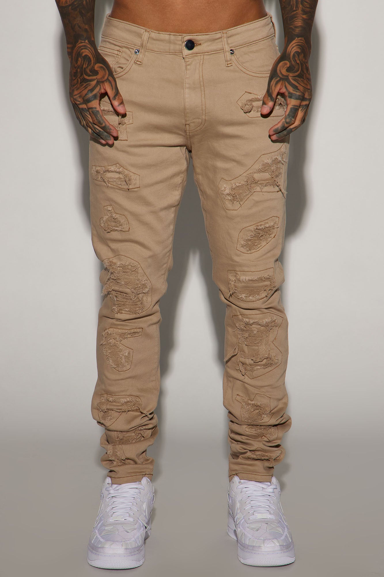 High Key Stacked Skinny Jeans - Taupe image 3