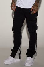 Carried Cargo Stacked Skinny Flared Jeans - Black image 1