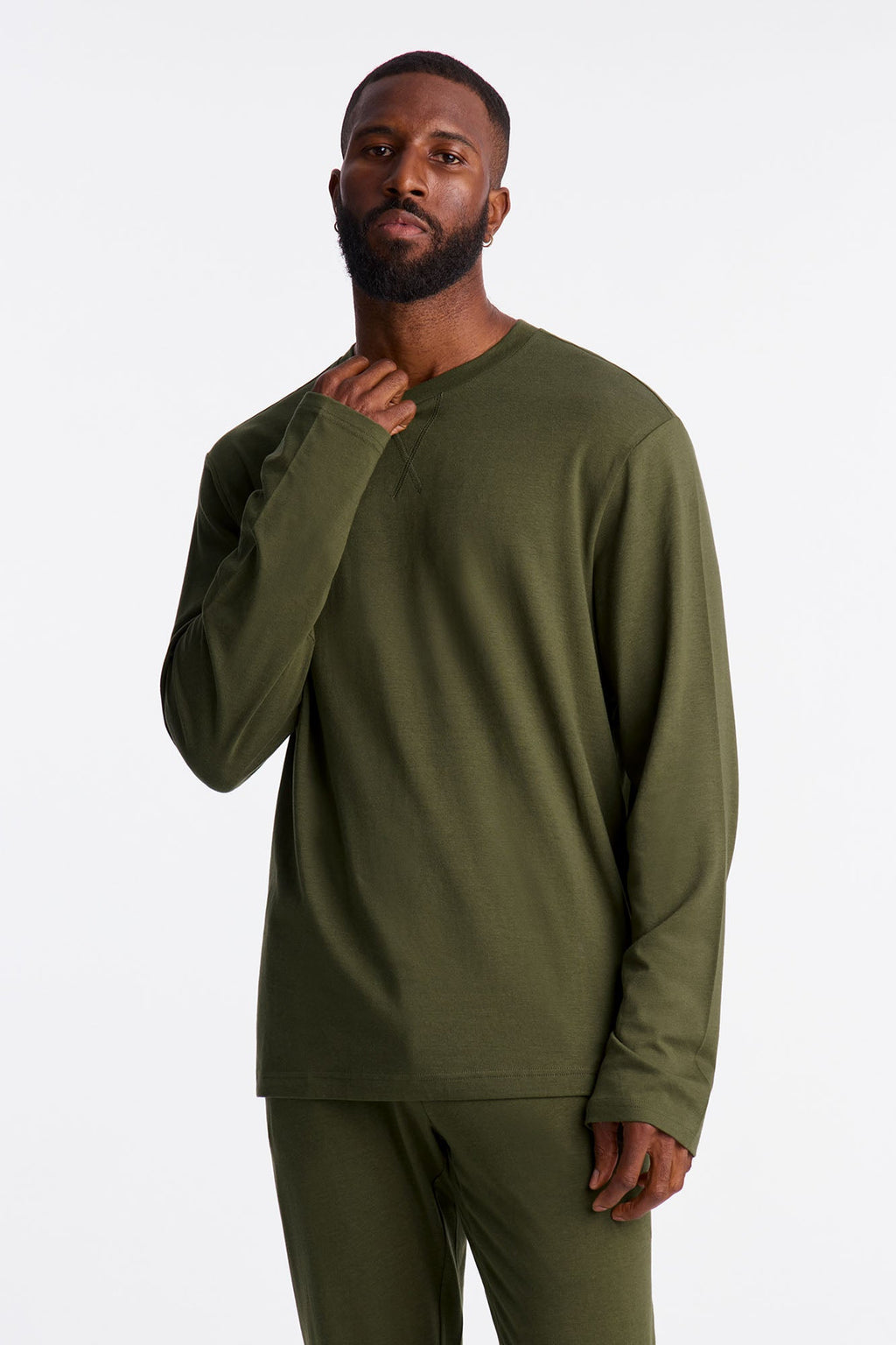 Essential Lounge Long Sleeve Tee - Olive image 1