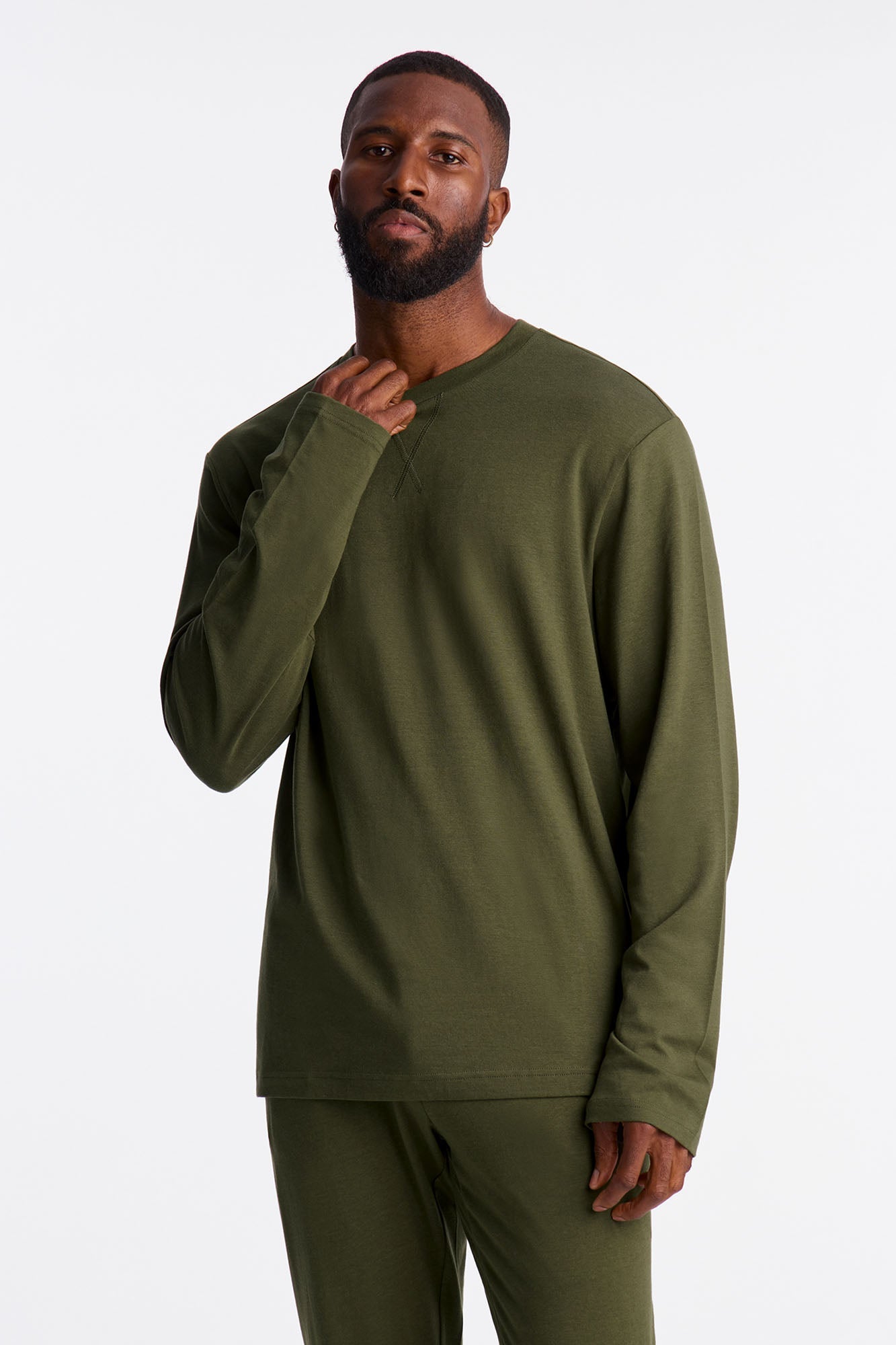 Essential Lounge Long Sleeve Tee - Olive image 1