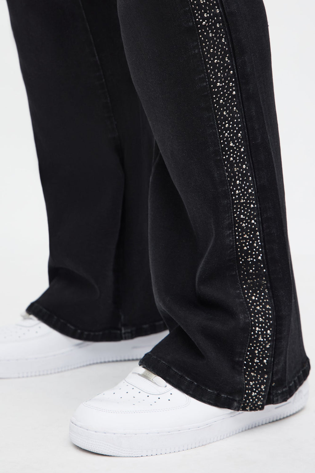 Stacked Slim Flare Tuxedo Jeweled Stripe Slit Jean - Black image 4