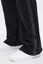 Stacked Slim Flare Tuxedo Jeweled Stripe Slit Jean - Black image 4