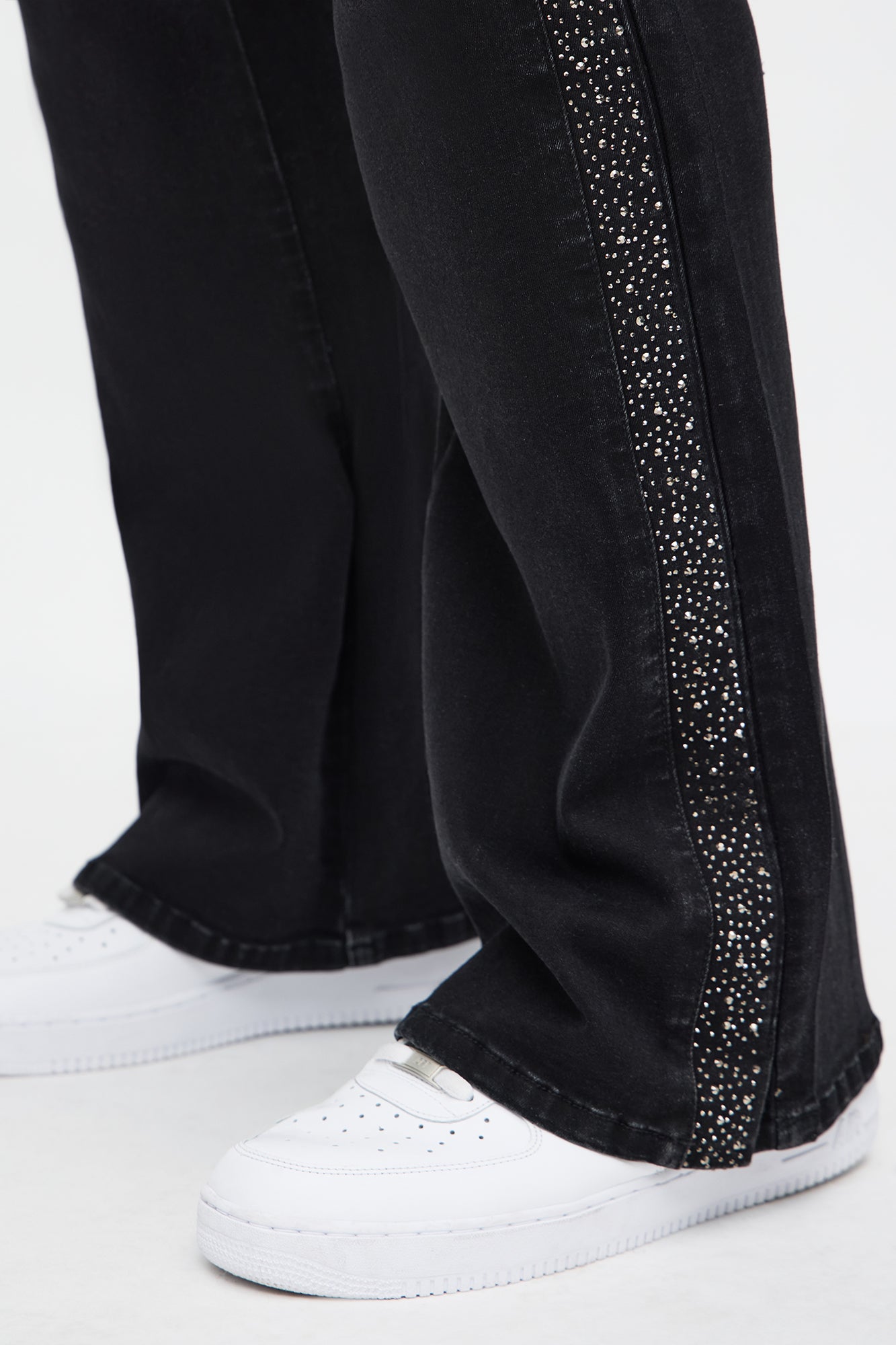 Stacked Slim Flare Tuxedo Jeweled Stripe Slit Jean - Black image 4