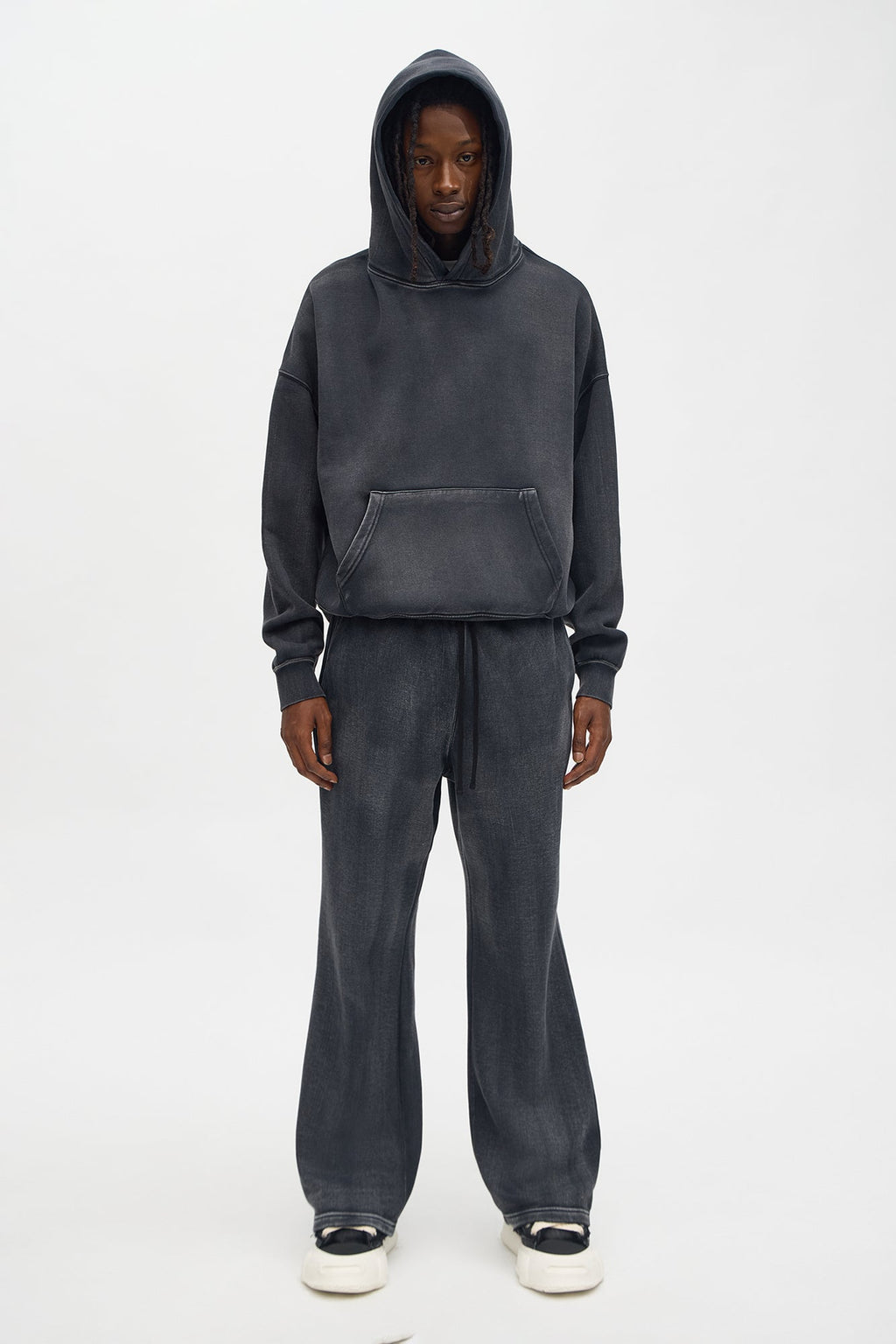 Acid Wash Oversized Heavyweight Hoodie - Black image 2
