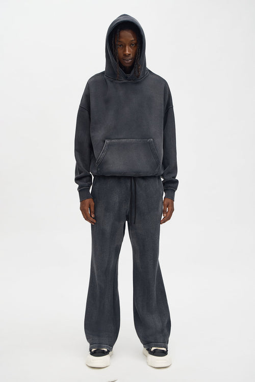 Acid Wash Oversized Heavyweight Hoodie - Black image 2
